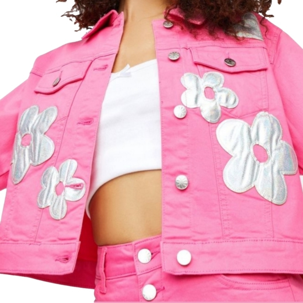 dELiA*S Hologram Flower Applique Twill Jacket